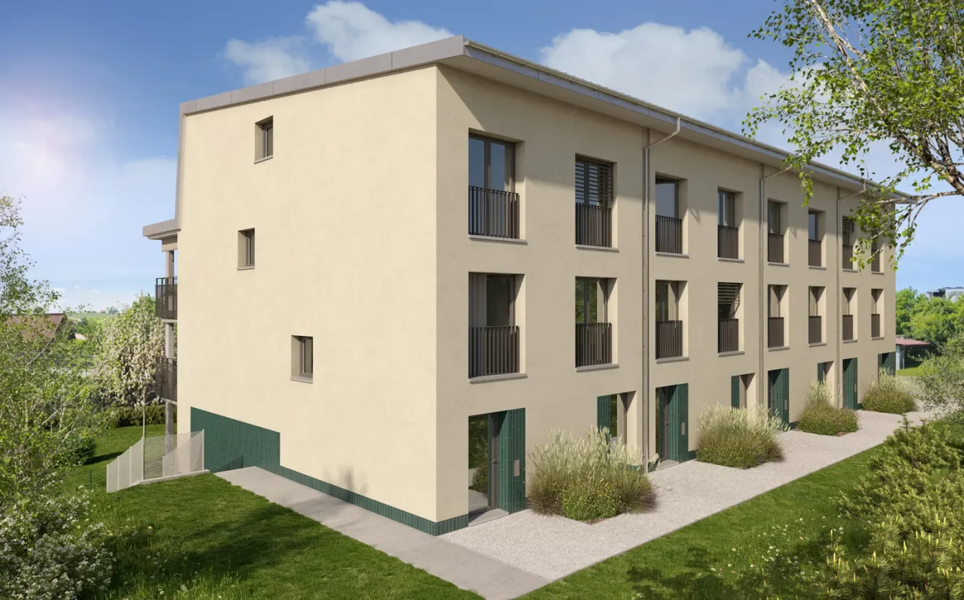 Le Centre 60 côté rue, avec les entrées des quatre unités
